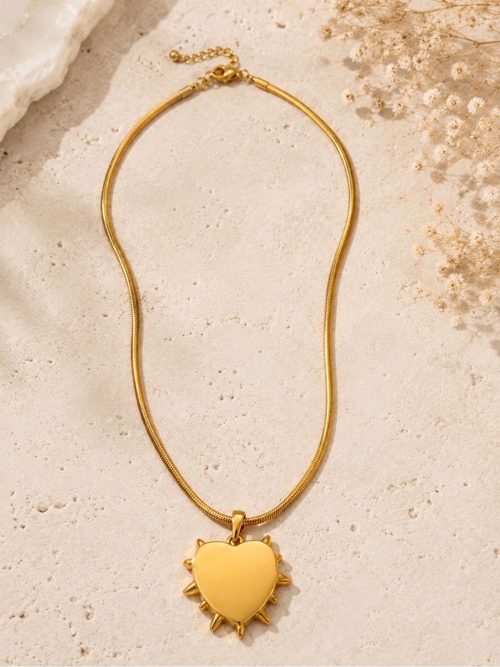 Tom Rebl Brushed Gold Heart Pendant Necklace with Spikes